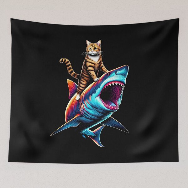 Item preview, Funny Cat Riding Shark Kitten Lover designed and sold by Kimberley King Art  King Art.