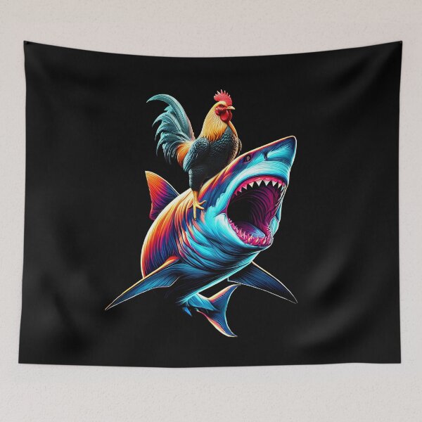 Item preview, Funny Chicken Riding Shark Rooster Lover designed and sold by Kimberley King Art  King Art.