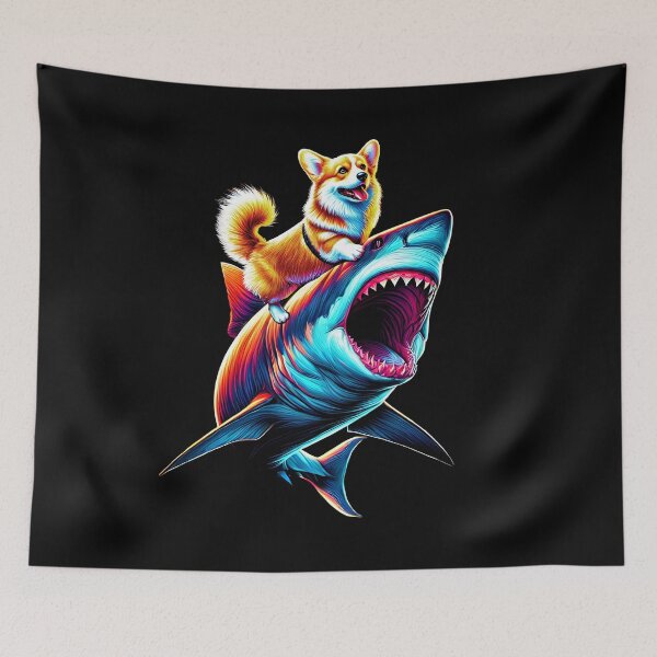 Item preview, Funny Corgi Riding Shark Corgi Lover designed and sold by Kimberley King Art  King Art.