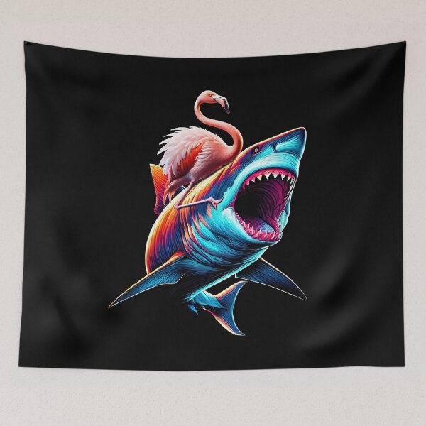 Item preview, Funny Flamingo Riding Shark Flamingo Lover designed and sold by Kimberley King Art  King Art.