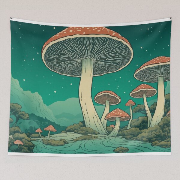 Item preview, Mushroom Glade: A Whimsical Nighttime Fantasy Landscap designed and sold by REPTISLAV.