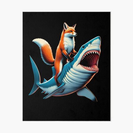 Item preview, Funny Fox Riding Shark Fox Lover designed and sold by Kimberley King Art  King Art.