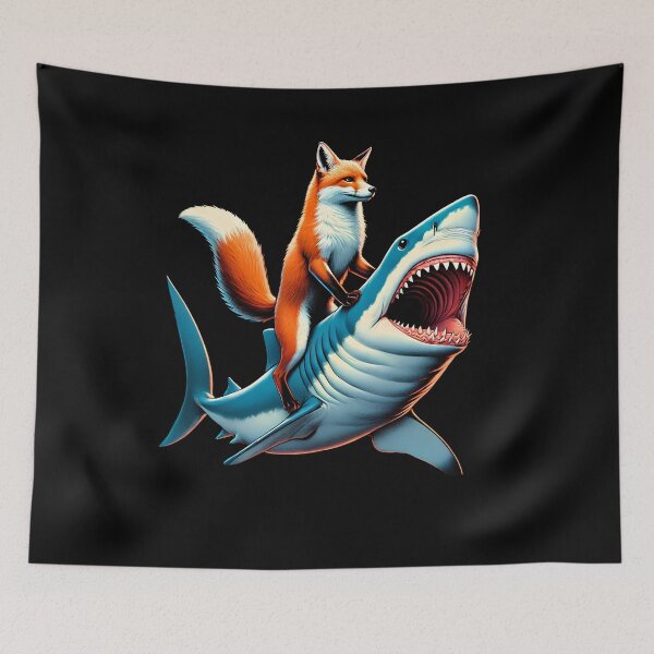 Item preview, Funny Fox Riding Shark Fox Lover designed and sold by Kimberley King Art  King Art.