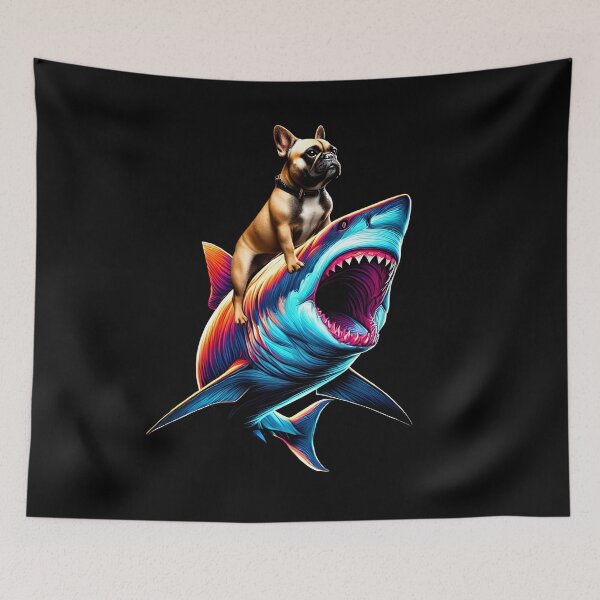 Item preview, Funny French Bulldog Riding Shark Lover designed and sold by Kimberley King Art  King Art.
