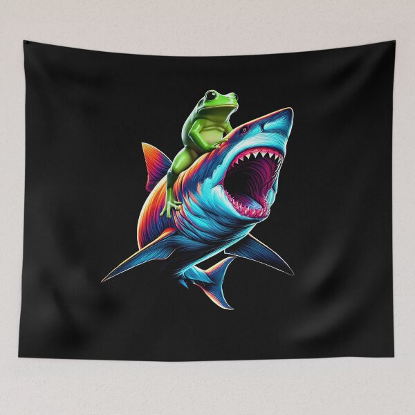 Item preview, Funny Frog Riding Shark Frog Lover designed and sold by Kimberley King Art  King Art.