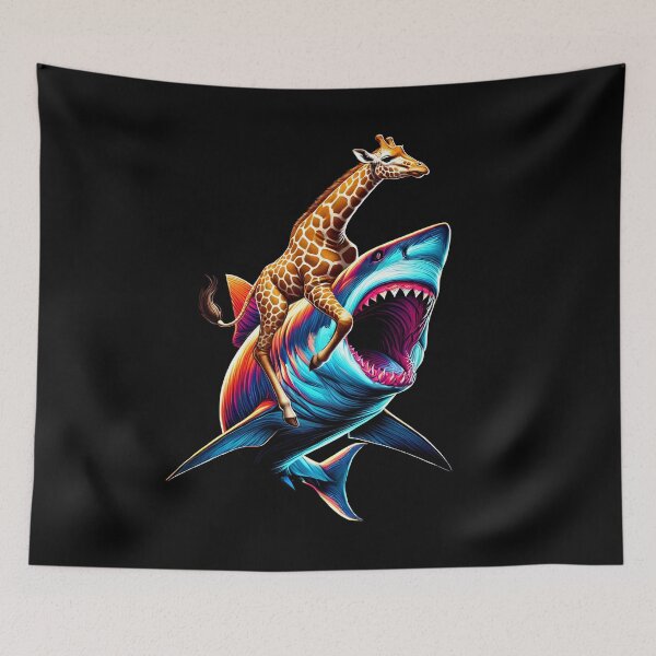 Item preview, Funny Giraffe Riding Shark Giraffe Lover designed and sold by Kimberley King Art  King Art.