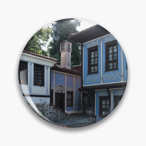 Item preview, Blue and White Renaissance Houses in Old Town Plovdiv in Bulgaria designed and sold by Georgia Mizuleva.