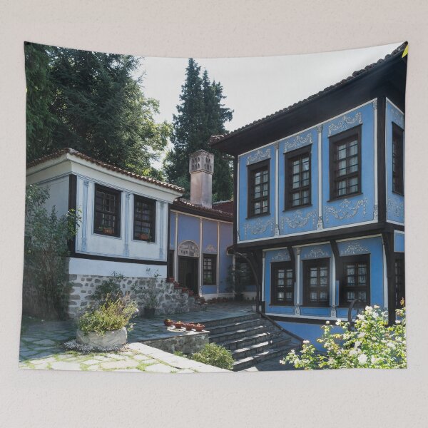 Item preview, Blue and White Renaissance Houses in Old Town Plovdiv in Bulgaria designed and sold by Georgia Mizuleva.