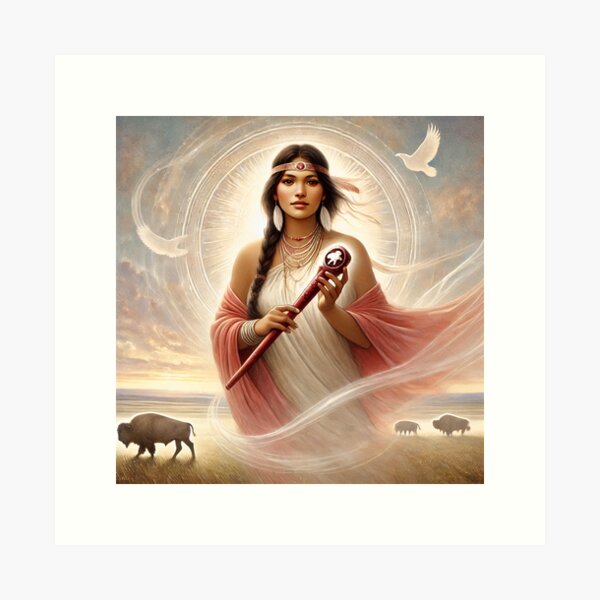 Item preview, White Buffalo Calf Woman - Lakota Goddess of Peace & Wisdom | Watercolor Art designed and sold by lynnebeclu.