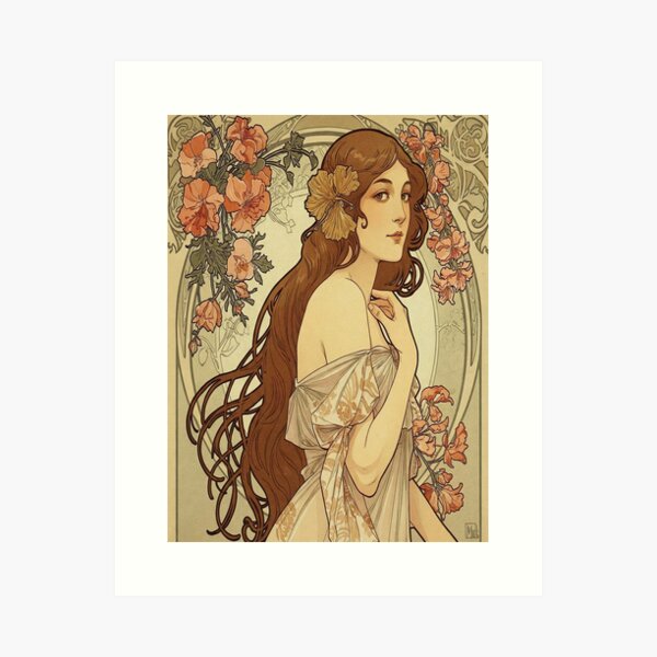 Aperçu de l'œuvre Inspiré par le tableau Les Fleurs d'Alphonse Mucha créée et vendue par Tamas Das.