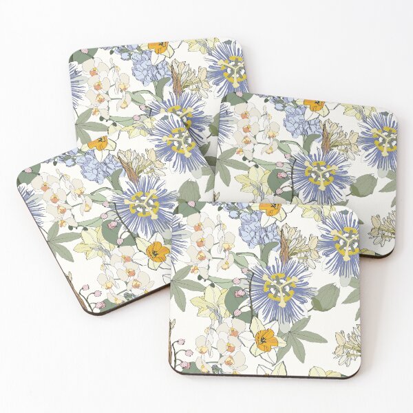 Item preview, Fashionable seamless tropical pattern with tropical passiflora strelitzia, orchids flowers. Line stylish floral. designed and sold by MatyKotiv.