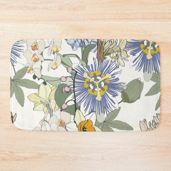 Item preview, Fashionable seamless tropical pattern with tropical passiflora strelitzia, orchids flowers. Line stylish floral. designed and sold by MatyKotiv.