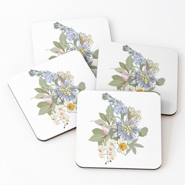 Item preview, Flower frame bouquet with orchid, passiflora, delfinium, simple colored flowers. designed and sold by MatyKotiv.