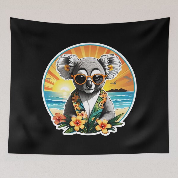 Item preview, Hawaii Orchids Koala Bear with Sunglasses and Kimono at Sunset designed and sold by NautiChic.