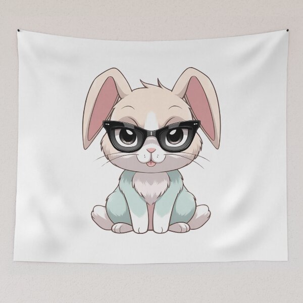 Item preview, Cool Kawaii Bunny with Black Sunglasses – Adorable Anime Rabbit Art designed and sold by GrafiShop.