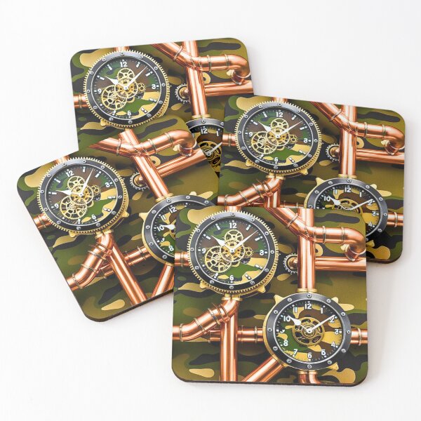 Item preview, Steampunk Copper Pipe Camouflage Gear Clock designed and sold by CamouflageLab.