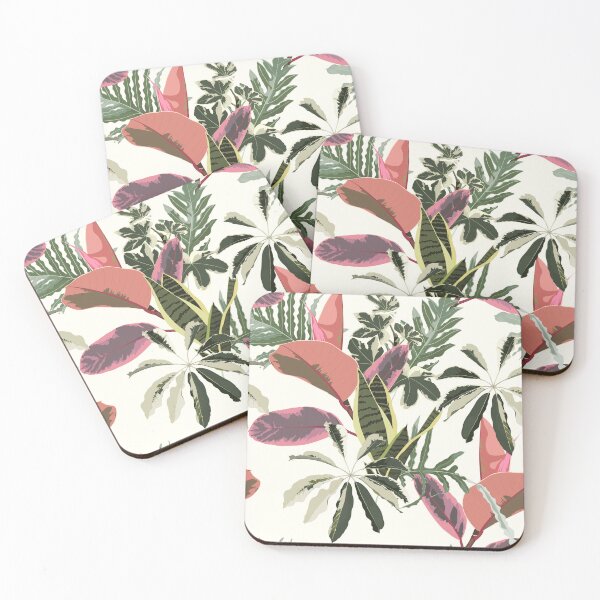 Item preview, Tropical jungle plants, Sansevieria, pink ficus and exotic leaves on vintage beige background. designed and sold by MatyKotiv.