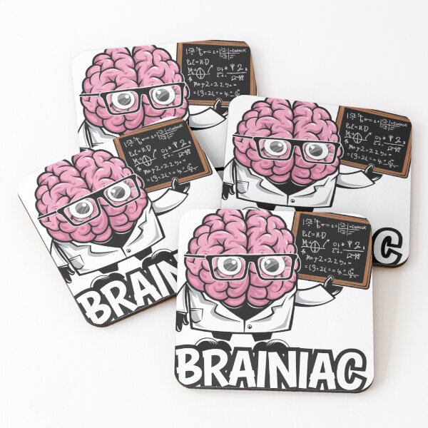 Item preview, Brainiac - Pink brain in glasses and a lab coat holding a board designed and sold by SplashPixel.