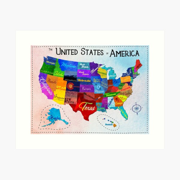 Item preview, Watercolor Mosaic Map of the United States of America designed and sold by loudestkitten.