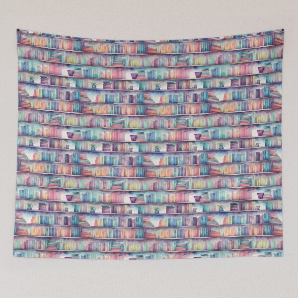 Item preview, watercolour bookshelf in rainbow colours designed and sold by PoppyLaneStudio.