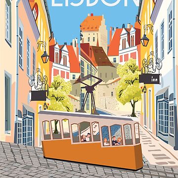 Artwork thumbnail, LIsboa lisbon, vintage travel poster,sticker, greeting card by Arctic frame studio