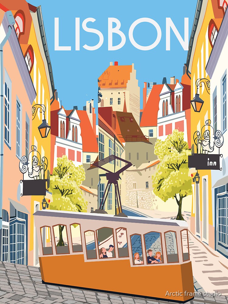 Thumbnail 3 of 3, Drawstring Bag, LIsboa lisbon, vintage travel poster,sticker, greeting card designed and sold by Caravanstudio.