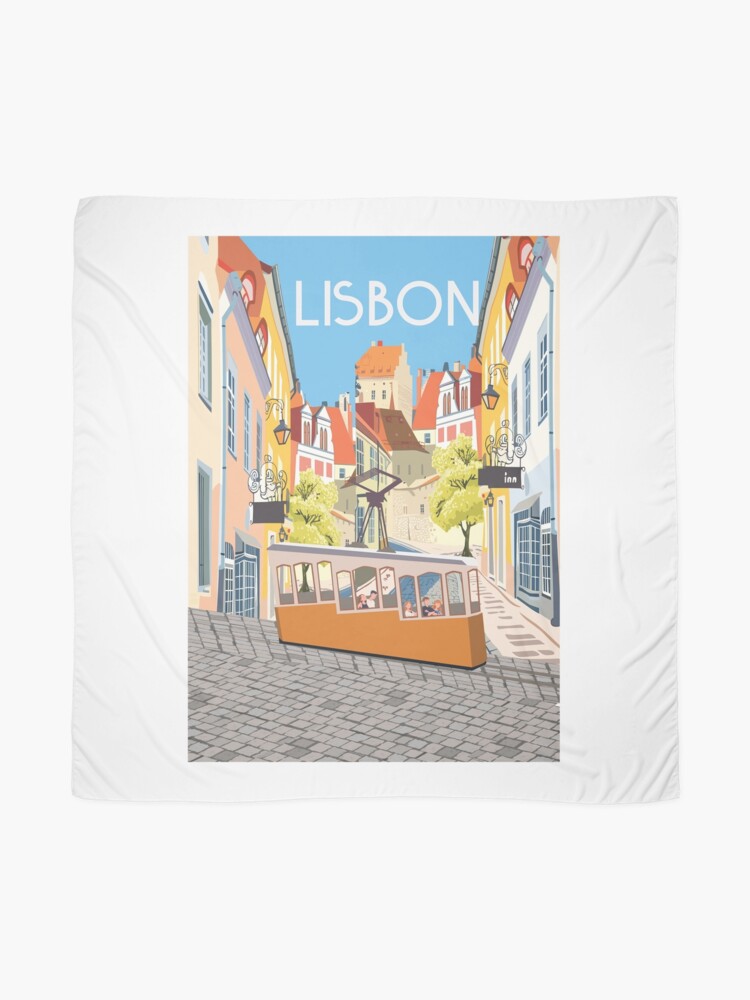Thumbnail 2 of 3, Scarf, LIsboa lisbon, vintage travel poster,sticker, greeting card designed and sold by Caravanstudio.