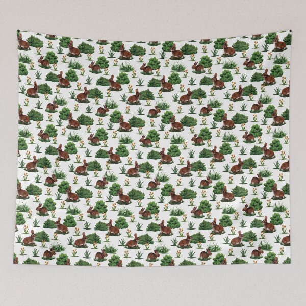 Item preview, A Bevy Of Bunnies - Rabbit Pattern With Yellow Flower & Green Shrubs designed and sold by somecallmebeth.