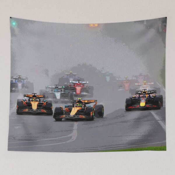 Item preview, Start of the 2025 F1 season at Albert Park Australia with the drivers going into the first corner leaving a cloud of spray abstract designed and sold by Rodissimus1984.