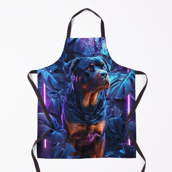Artikelvorschau, Rottweiler umgeben von leuchtenden Monstera-Blättern im Neonlicht entworfen und verkauft von MountAshDesigns.