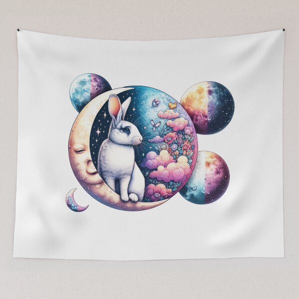 Artikelvorschau, Osterhase mit Mond Frühling bunt entworfen und verkauft von Alchemy8House.