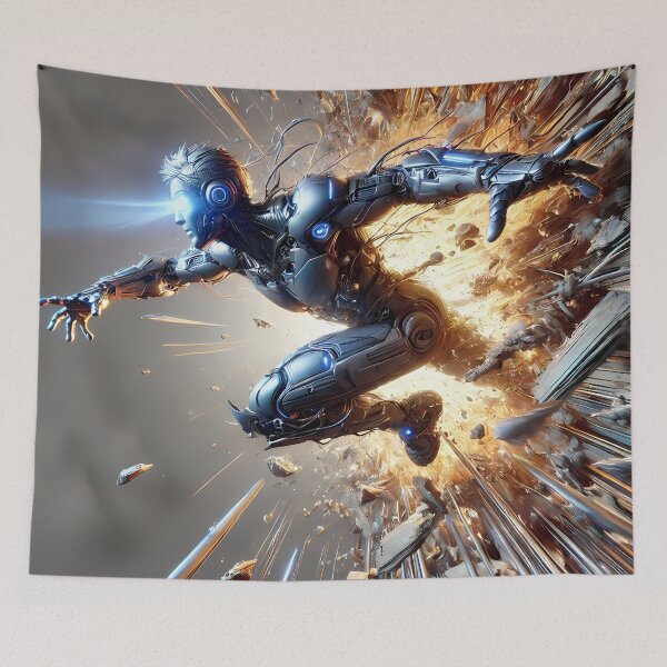 Item preview, Cyber Warrior Explosion - Futuristic AI Superhero Action designed and sold by FusionCipher.