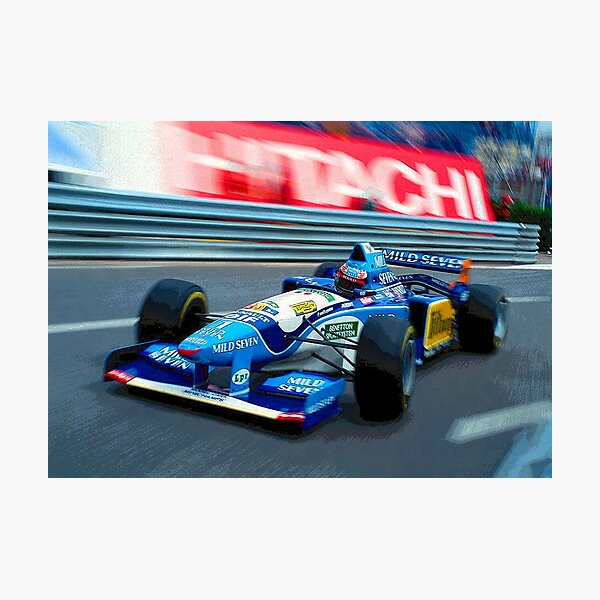 Item preview, Michael Schumacher racing his 1995 F1 car from the front blurry abstract designed and sold by Rodissimus1984.