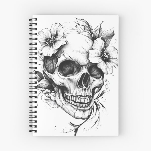 Item preview, SKETCH DRAWING SKULL WITH FLOWERS IN BLACK AND WHITE designed and sold by natwil.