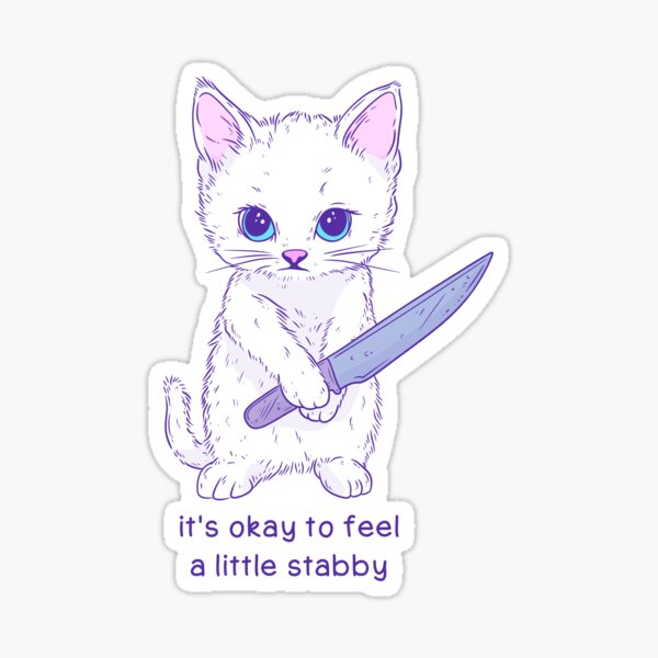 Aperçu de l'œuvre Un adorable chaton tenant un couteau : il est normal de se sentir légèrement poignardé créée et vendue par Jess.a.creates.