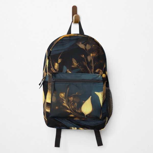 Item preview, Gold iridescent leaf pattern, Bright glowing gold branch with leaves on black background, geometric leafy Modern pattern, gold and black decor, golden tree branch designed and sold by navitalidesign.