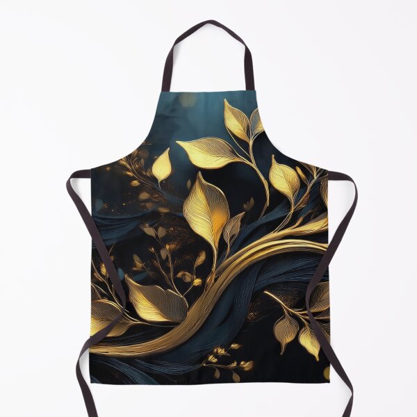 Item preview, Gold iridescent leaf pattern, Bright glowing gold branch with leaves on black background, geometric leafy Modern pattern, gold and black decor, golden tree branch designed and sold by navitalidesign.
