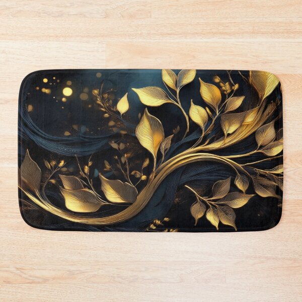 Item preview, Gold iridescent leaf pattern, Bright glowing gold branch with leaves on black background, geometric leafy Modern pattern, gold and black decor, golden tree branch  designed and sold by navitalidesign.