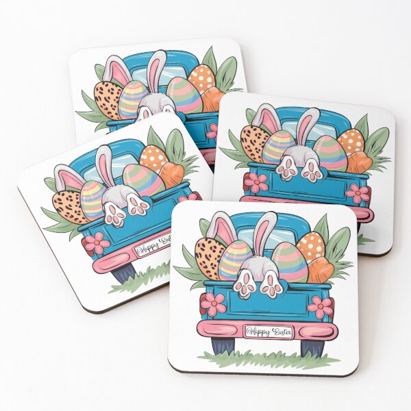 Item preview, Happy Easter Bunny in Vintage Blue Truck with Colorful Eggs Gifts designed and sold by Maniutek.