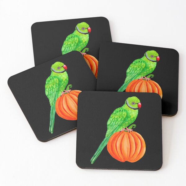 Item preview, Cute Halloween Ringneck Parrot on Autumn Pumpkin designed and sold by Ivy Lily Art.