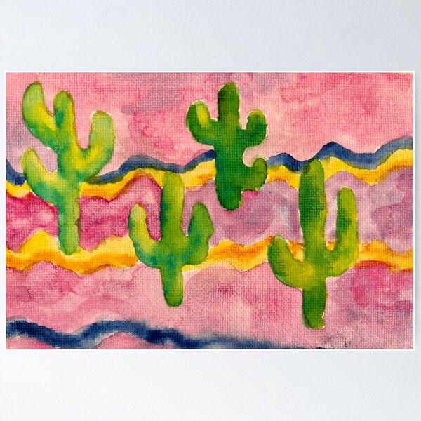 Item preview, Psychedelic Desert - Cacti in a Pink Desert (Watercolor) designed and sold by Cinnamon 1995.