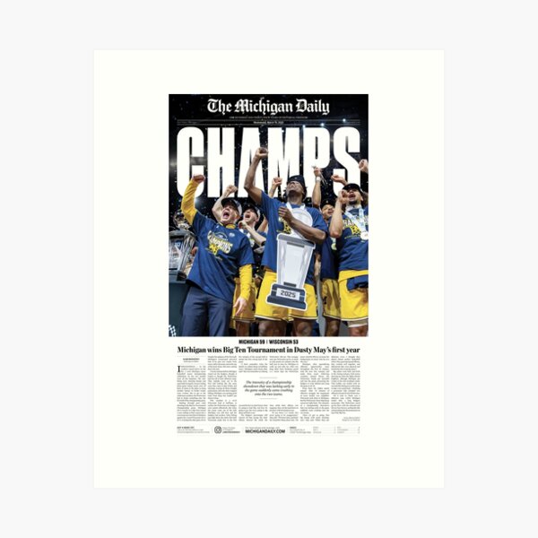 Aperçu de l'œuvre Couverture du Michigan Daily du 18/03/2025 (Champions du tournoi Big Ten) créée et vendue par michigan-daily.