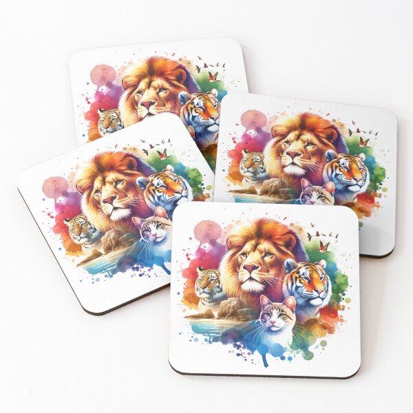 Item preview, Regal Tigers, Lion & House Cat – Powerful Watercolor Splash Art designed and sold by MTeesGA.