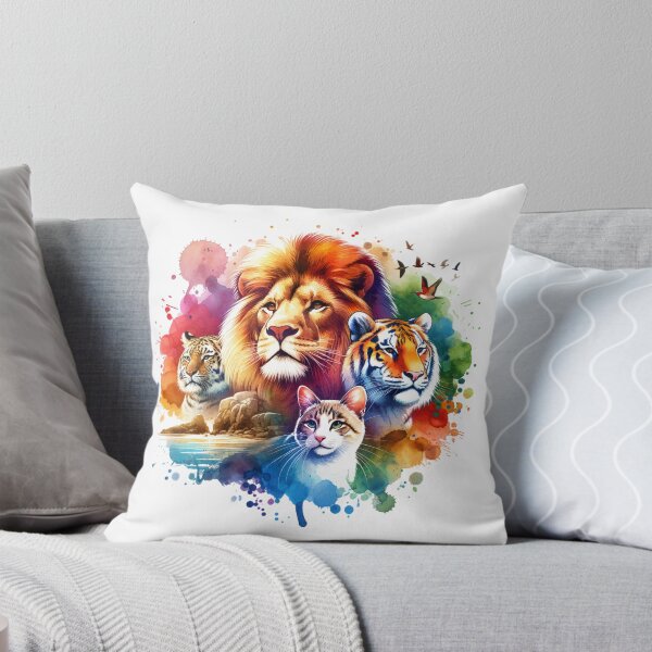 Item preview, Regal Tigers, Lion & House Cat – Powerful Watercolor Splash Art designed and sold by MTeesGA.