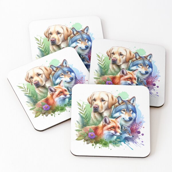 Item preview, Fox, Coyote, Wolf & Labrador – Protective Pack Watercolor Splash Art designed and sold by MTeesGA.