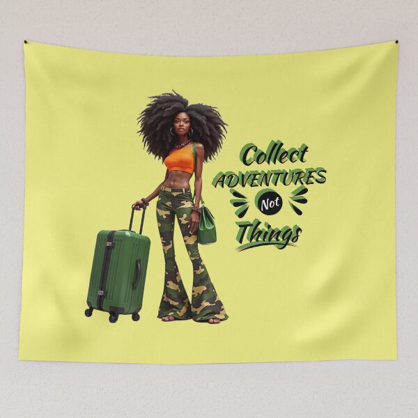 Item preview, Collect Adventures Not Things – Stylish Travel Enthusiast Afro Woman designed and sold by QPTheeArtist.