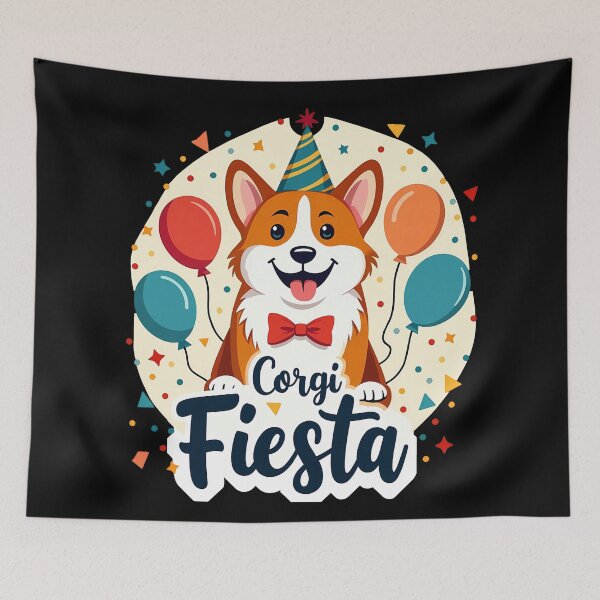 Item preview, Fiesta – Festive Cartoon Corgi with Balloons and Confetti designed and sold by zoughlal.