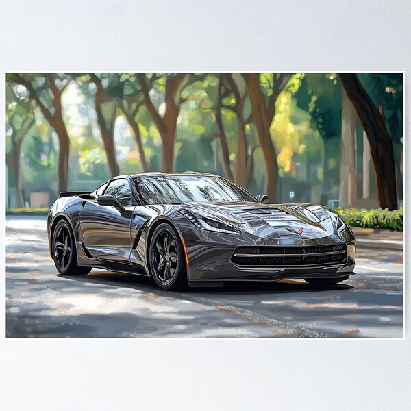 Item preview, Digital Pop Art – Gunmetal Grey Chevrolet Corvette Stingray C7 VII designed and sold by AutoPopStudio.