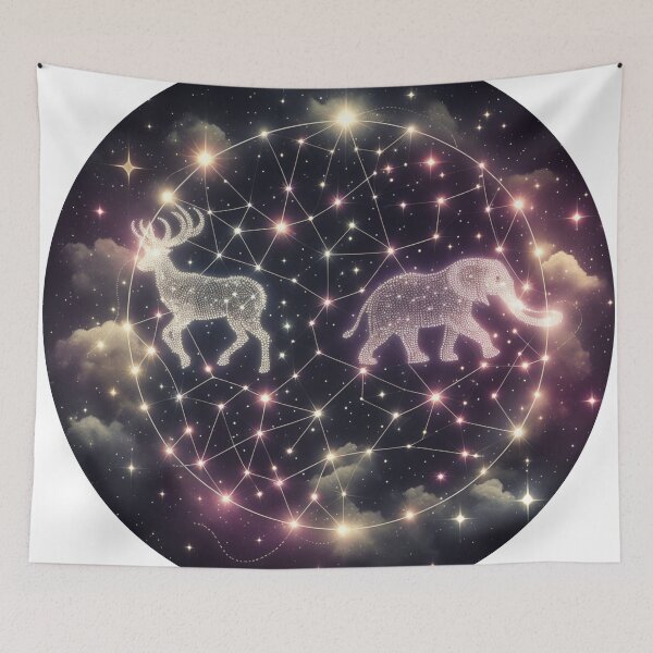 Item preview, Celestial Connections: Deer and Elephant Starry Constellation Art designed and sold by latelierdechris.