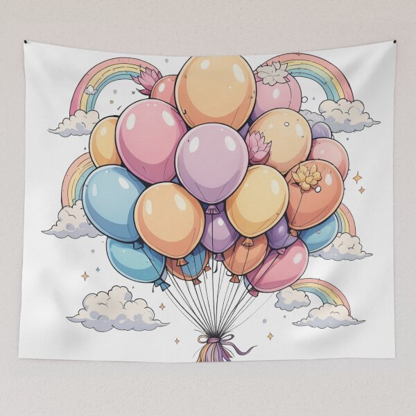 Item preview, Whimsical Balloon Fantasy: Rainbow and Cloud Art designed and sold by latelierdechris.